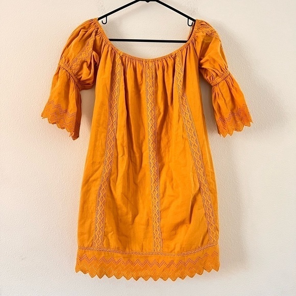 Tularosa Mustard Yellow Boho Lace Trimmed Eyelet Off Shoulder Tunic Medium - Picture 1 of 15